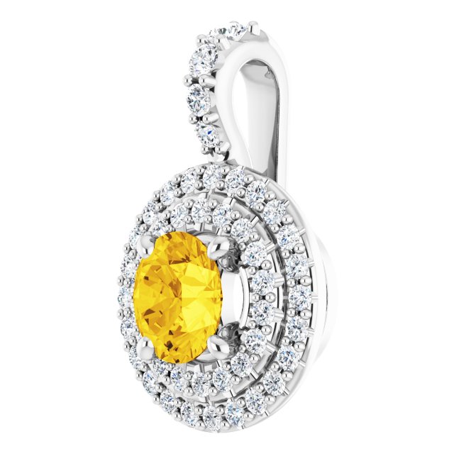 14K White Natural Yellow Sapphire & 1/4 CTW Natural Diamond Pendant  